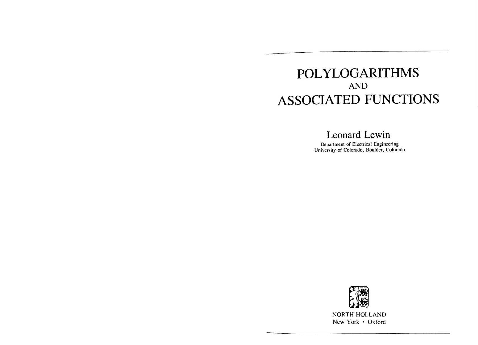 1_OmeMSm27_Polylogarithms and Associated Functions,lewin