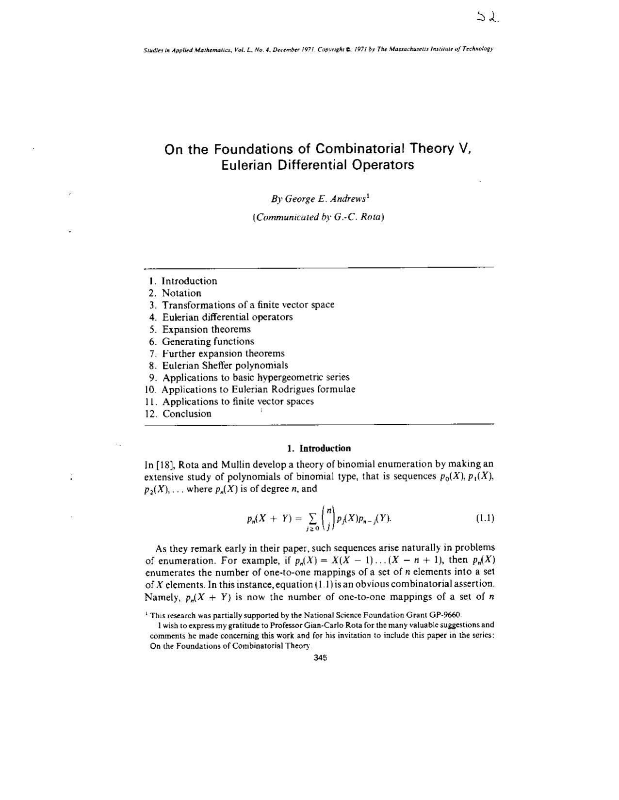 1_utDSb3JL_On the foundations of combinatorial theory V, Eulerian differential operators