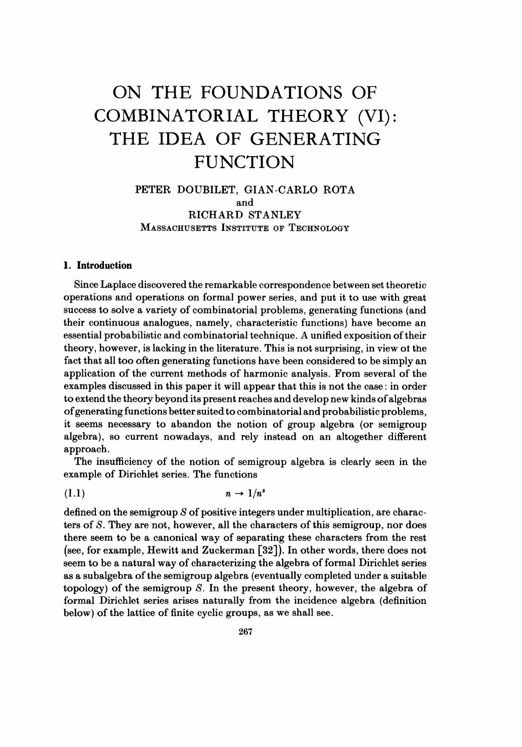 1_KXNCme0v_On the foundations of combinatorial theory. VI. The idea of generating function