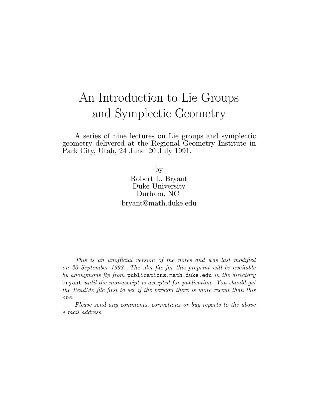 1_4Jk73dQF_Introduction to Lie groups and symplectic geometry - Bryant R.L.