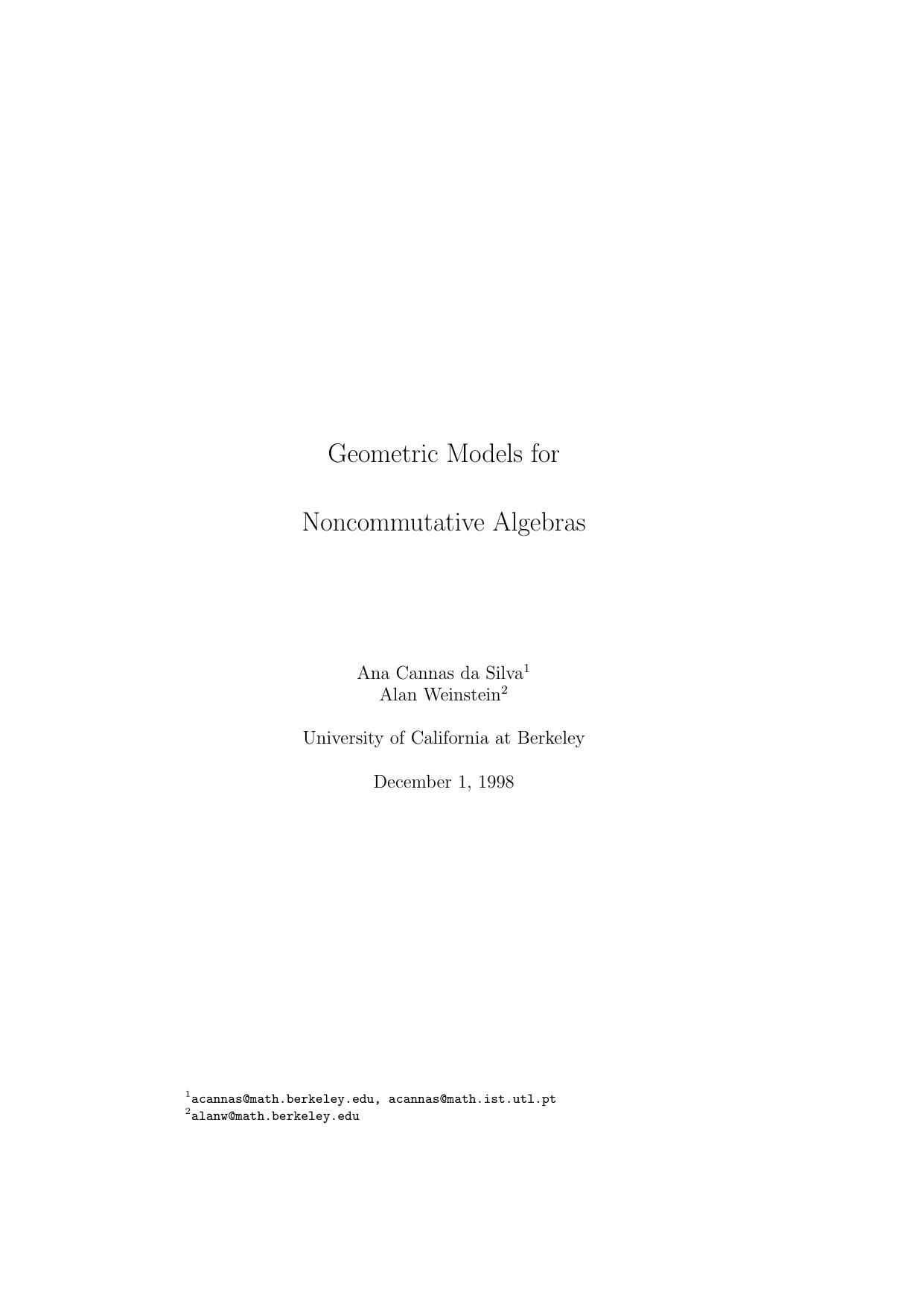 1_RyinEaZh_Geometric Models for Noncummutative Algebras - A.da Silva, A. Weinstein