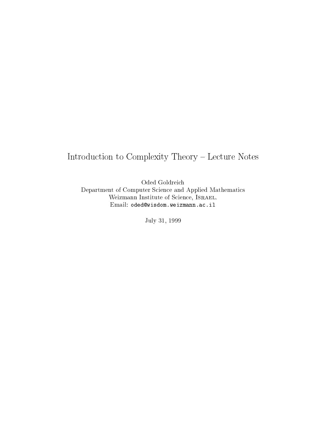 1_Nrl0ARmJ_Introduction to Complexity Theory Lecture Notes - Oded Goldreich