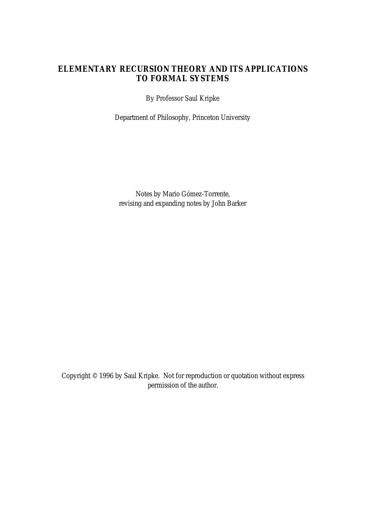 1_rdhLp6XV_ELEMENTARY RECURSION THEORY AND ITS APPLICATIONS TO FORMAL SYSTEMS - Saul Kripke