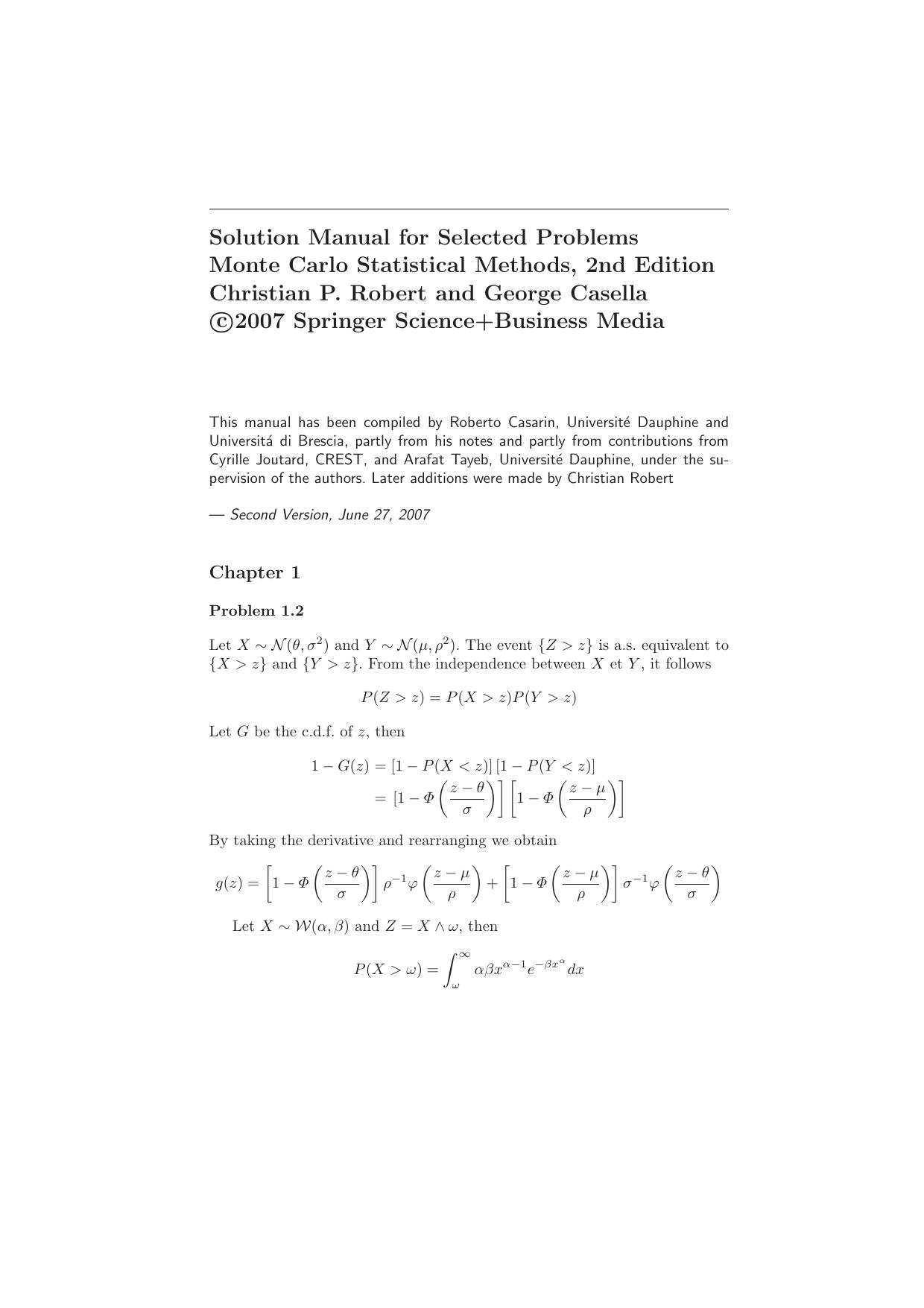 1_AsLY8NvQ_Monte Carlo Statistical Methods, Second Edition [Corrected Second Printing, 2005]  (Instructor Solution Manual, Solutions)