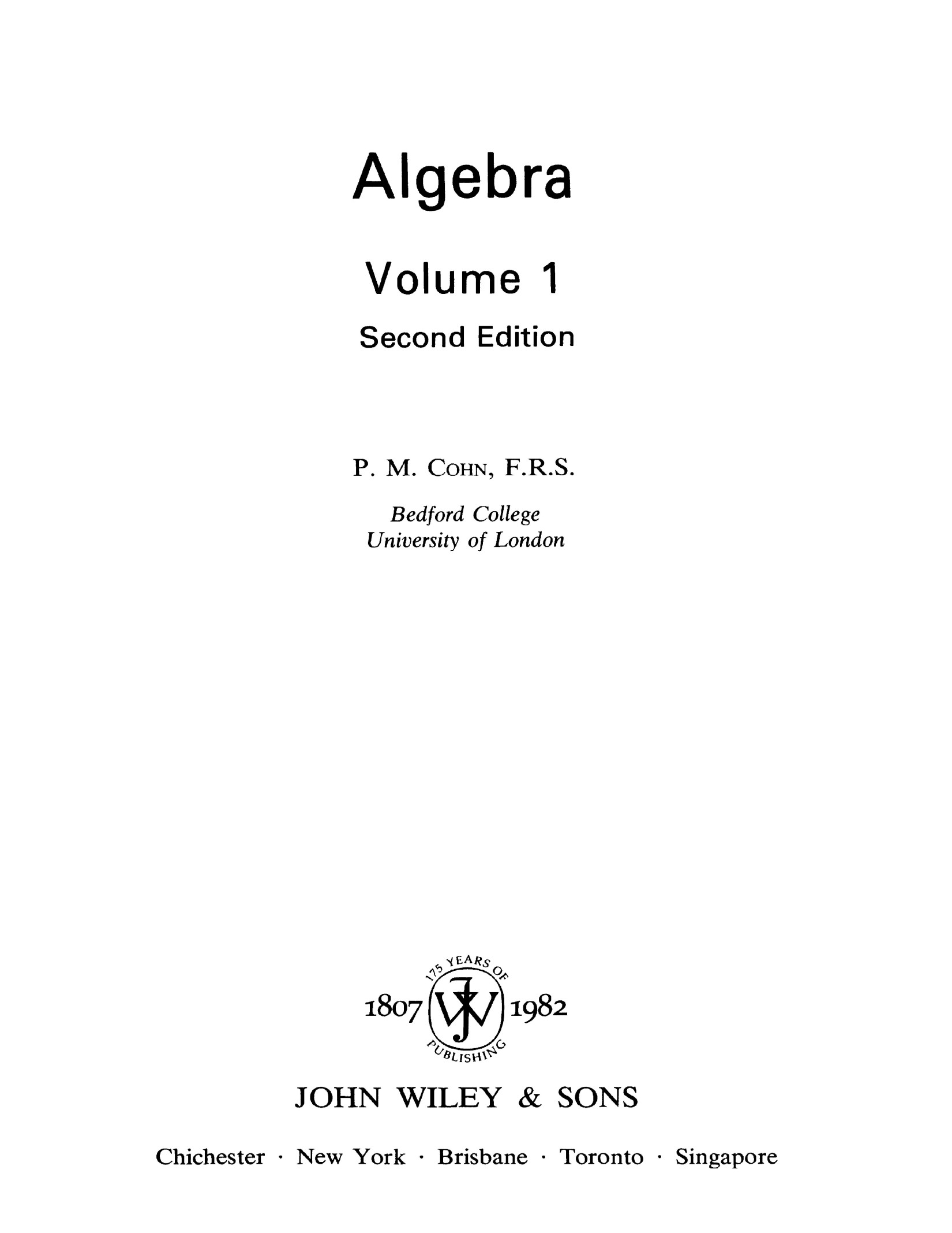 1_wAjnFhIW_【6】Paul Cohn - Algebra - Volume 1