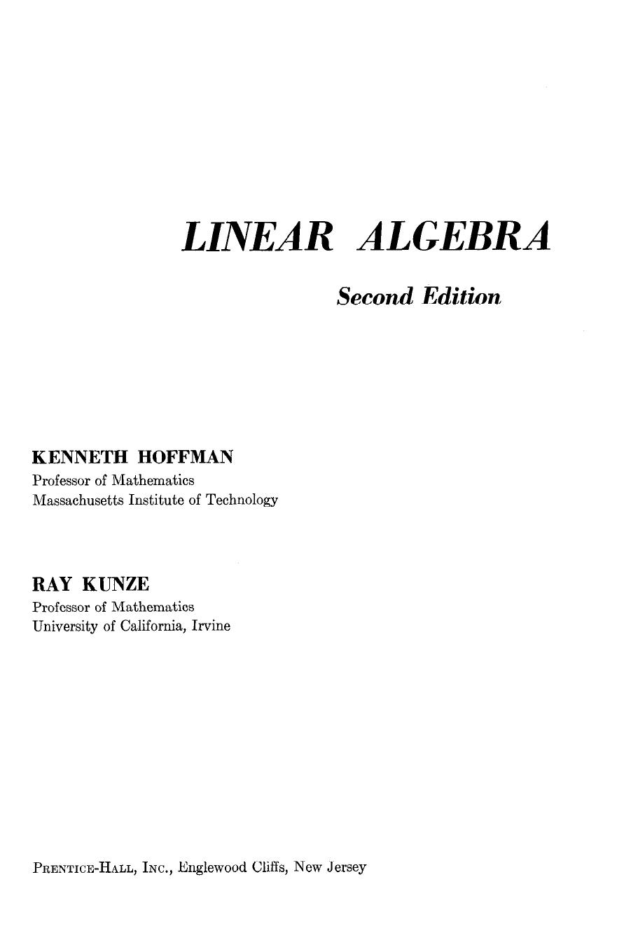 1_ytMWAeMj_Linear Algebra, 2Nd Edition - Kenneth Hoffmann And Ray Kunze