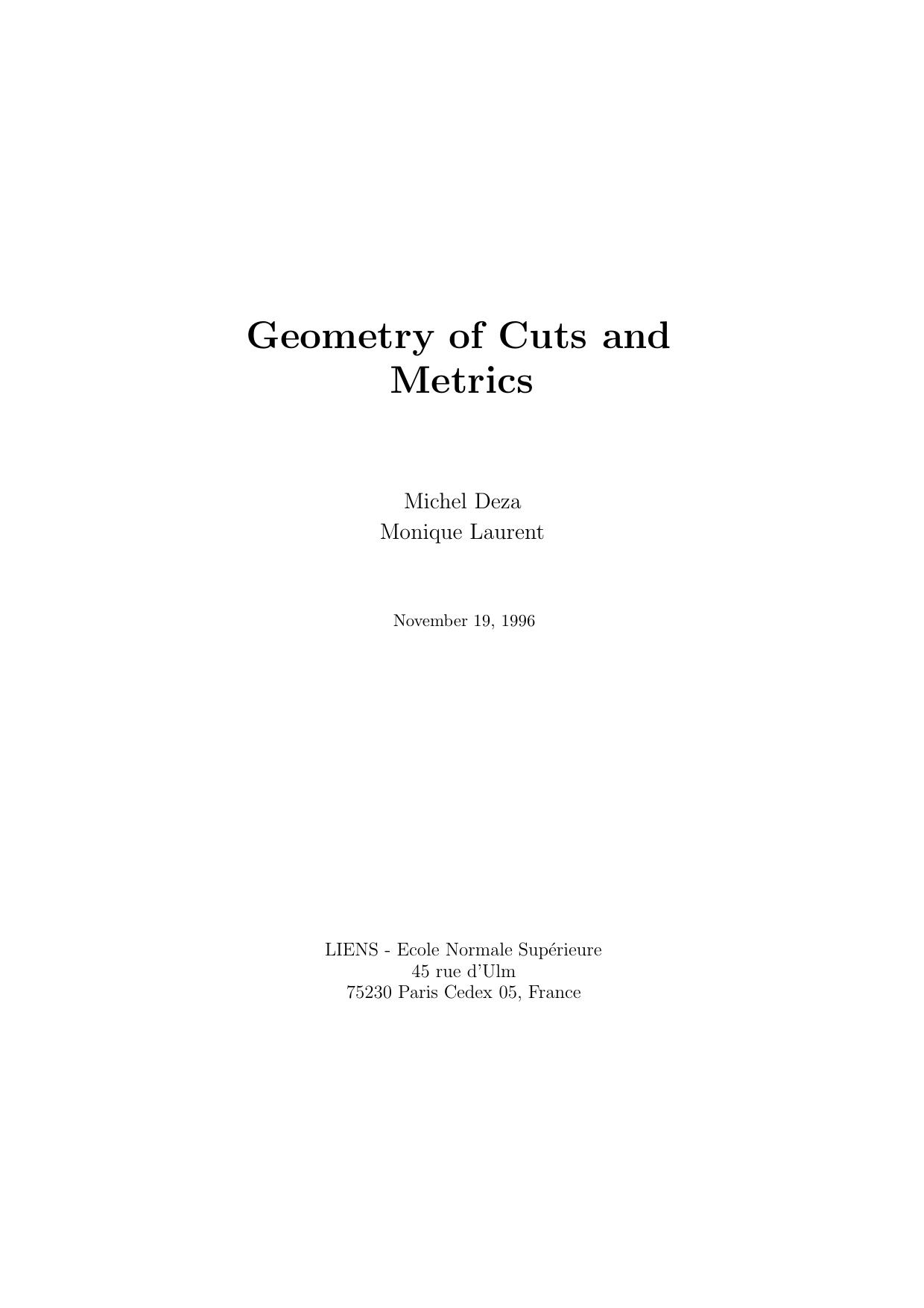 1_O6rOtudv_Algorithms and Combinatorics 15 - Geometry of Cuts and Metrics