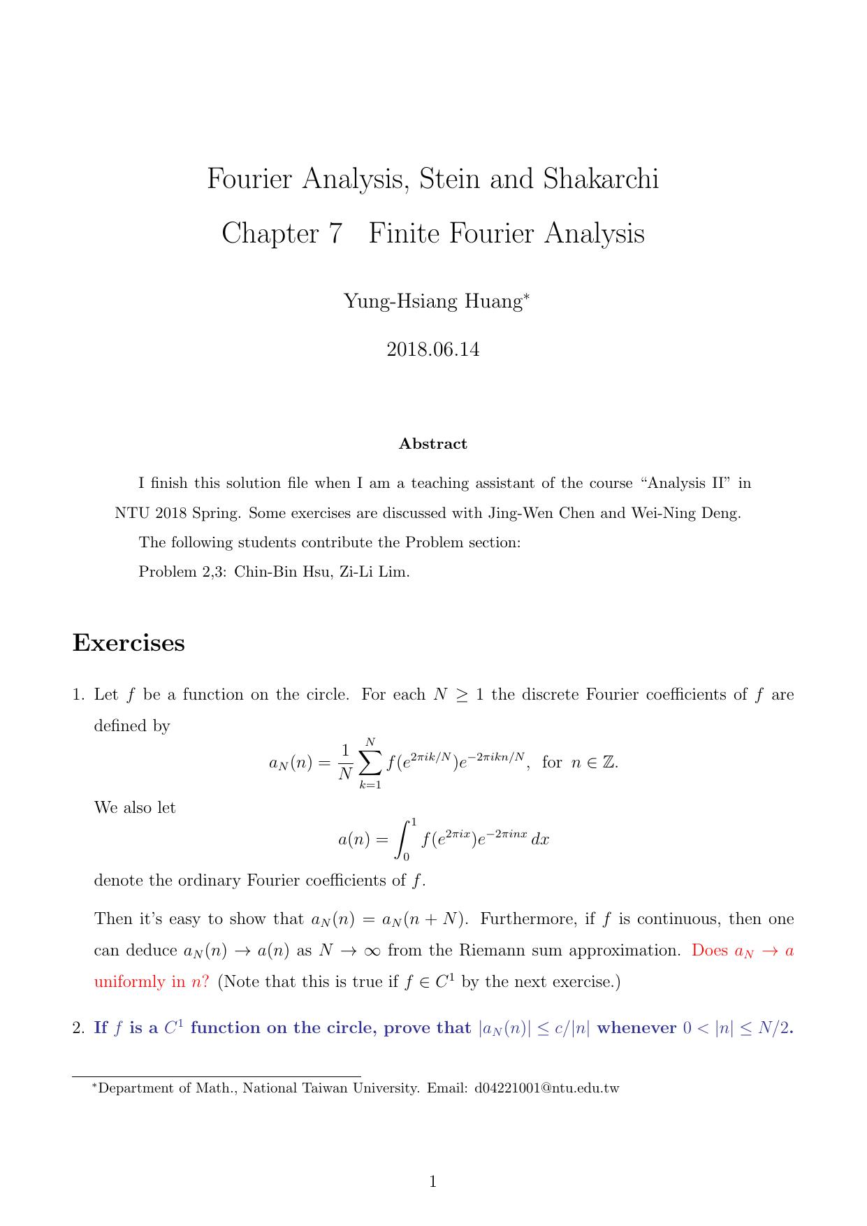 1_gqSvFEC5_Stein-Shakarchi Fourier Analysis Solution Chapter 7 Finite Fourier Analysis