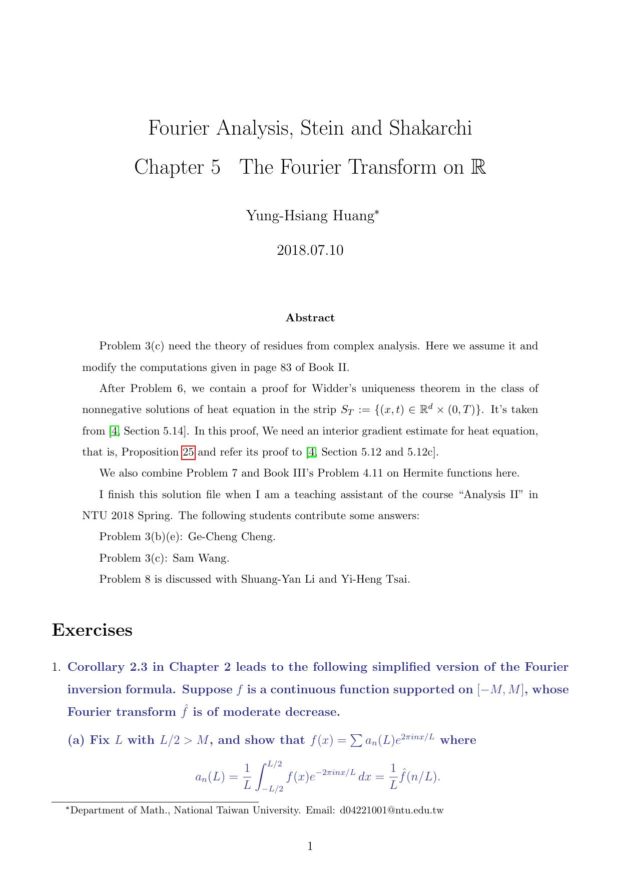 1_LSqTVIC2_Stein-Shakarchi Fourier Analysis Solution Chapter 5 The Fourier Transform on R