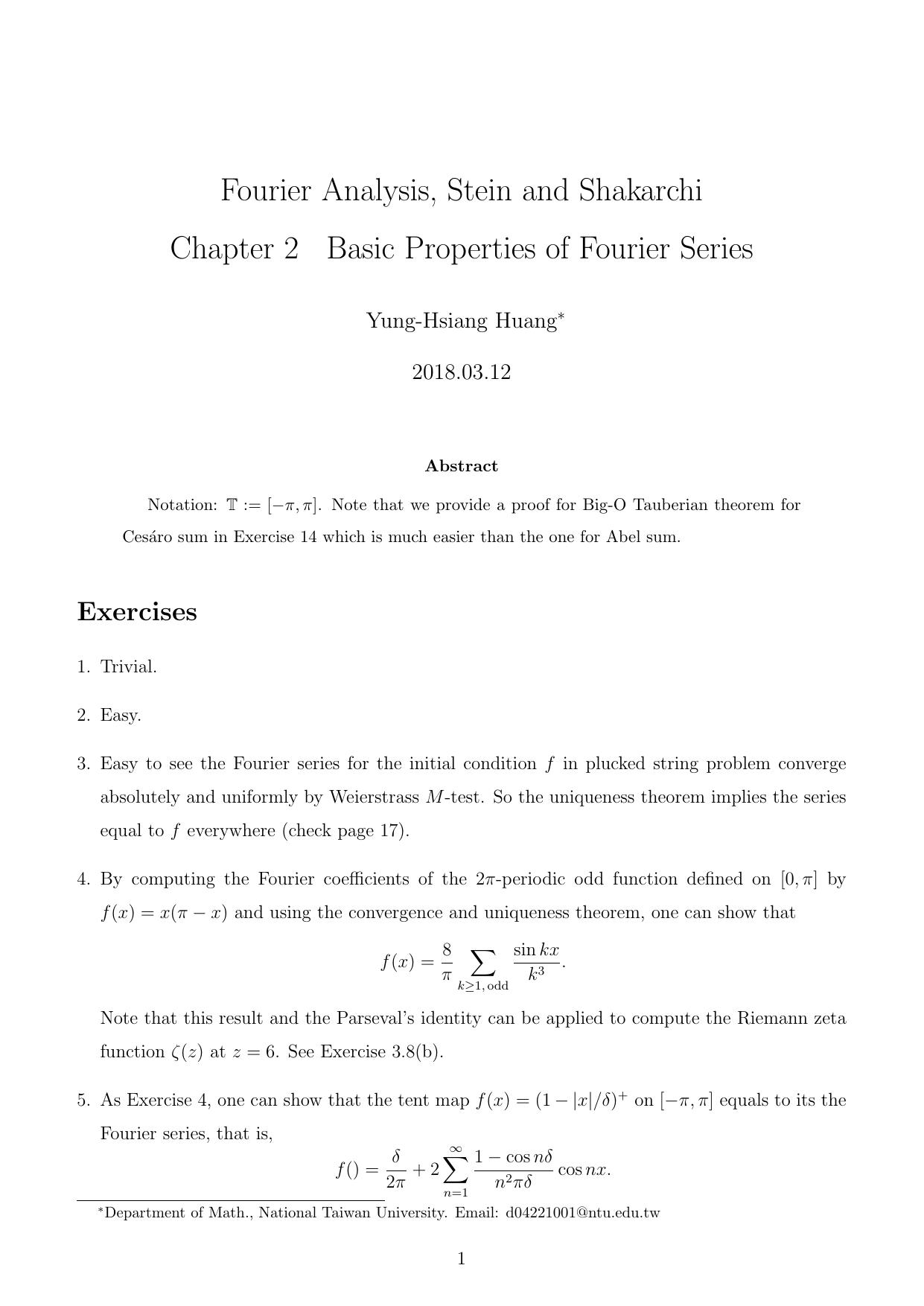 1_UQNp00Bp_Stein-Shakarchi Fourier Analysis Solution Chapter 2 Basic Properties of Fourier Series