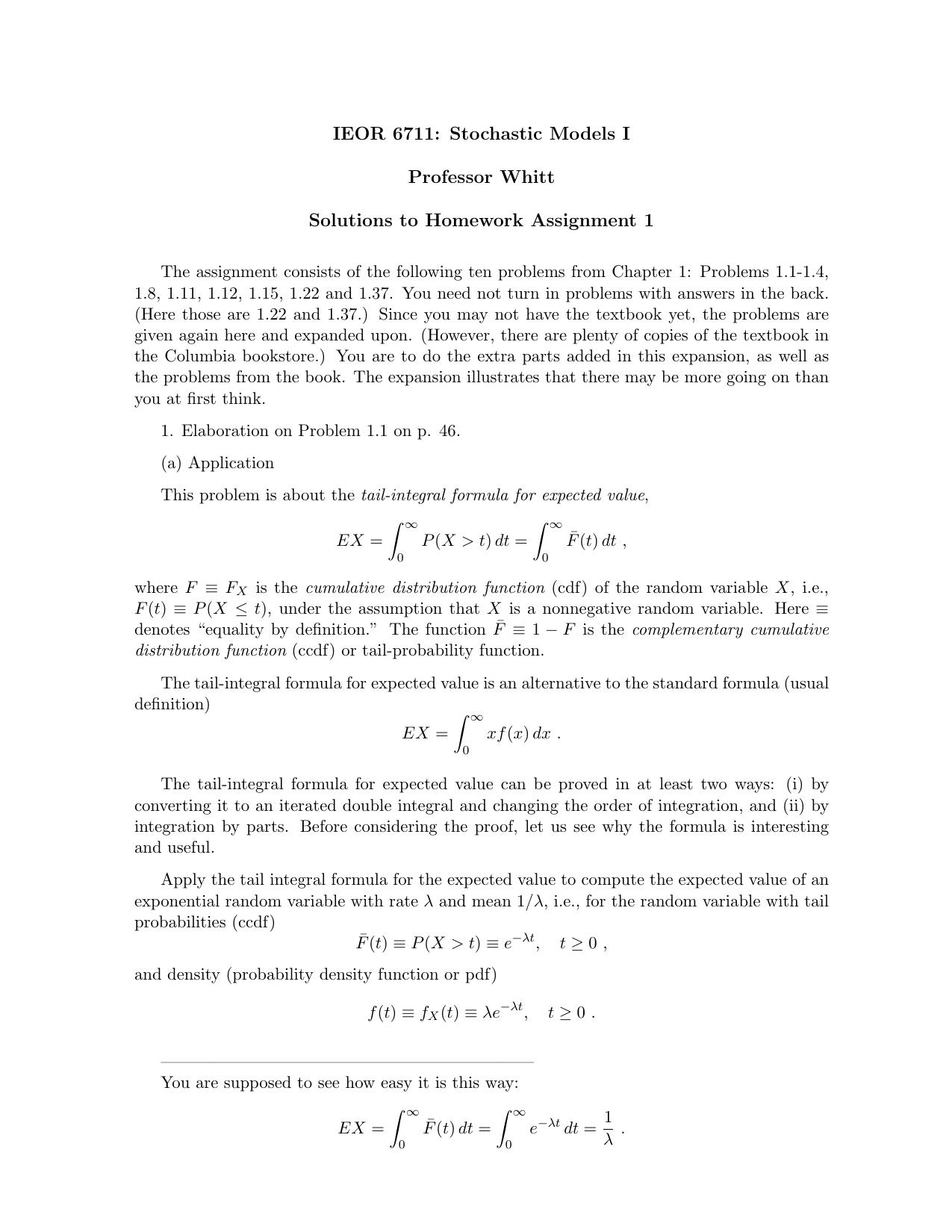 1_hGhyeag1_随机过程答案Ross 2rd Stochastic Process solution by Columbia