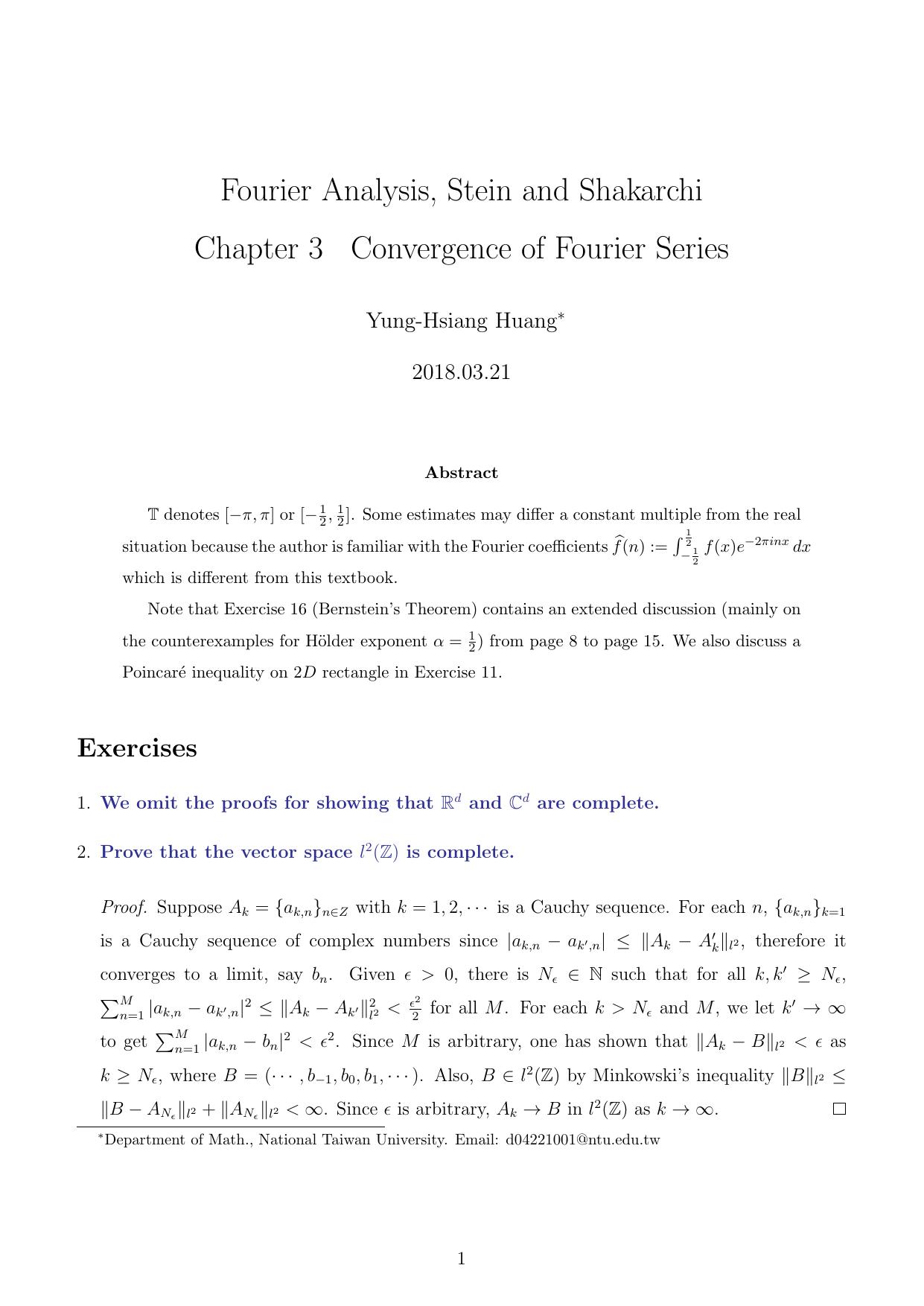 1_jKDhpY6a_Stein-Shakarchi Fourier Analysis Solution Chapter 3 Convergence of Fourier Series